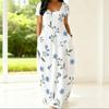 Women Plus Size Round Neck Short Sleeve Floral Printed White Maxi Dress With Side Pockets
