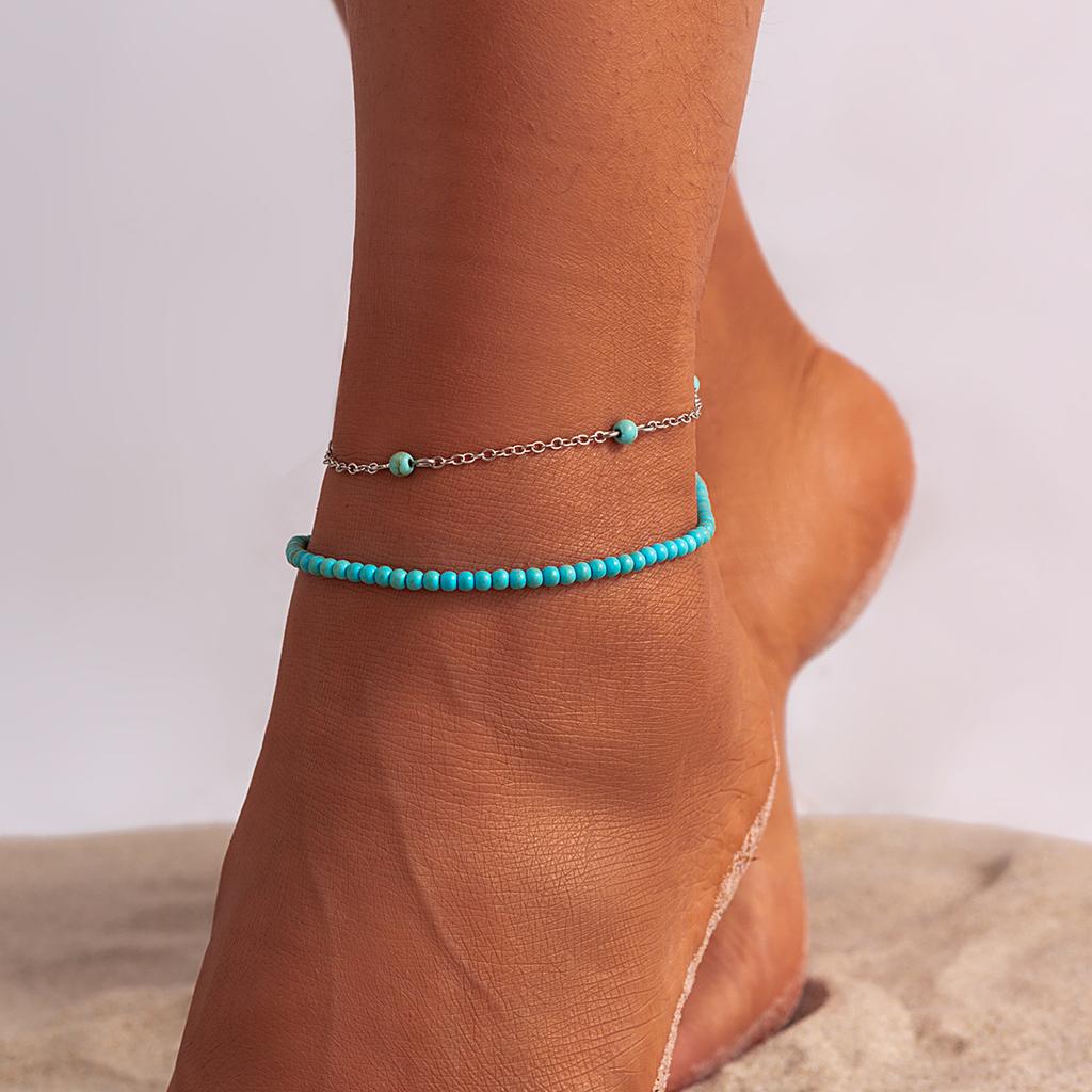 Summer Bohemian Multi-Layer Beaded Foot Decoration, Beach Style Casual Rice Bead Shell Anklet