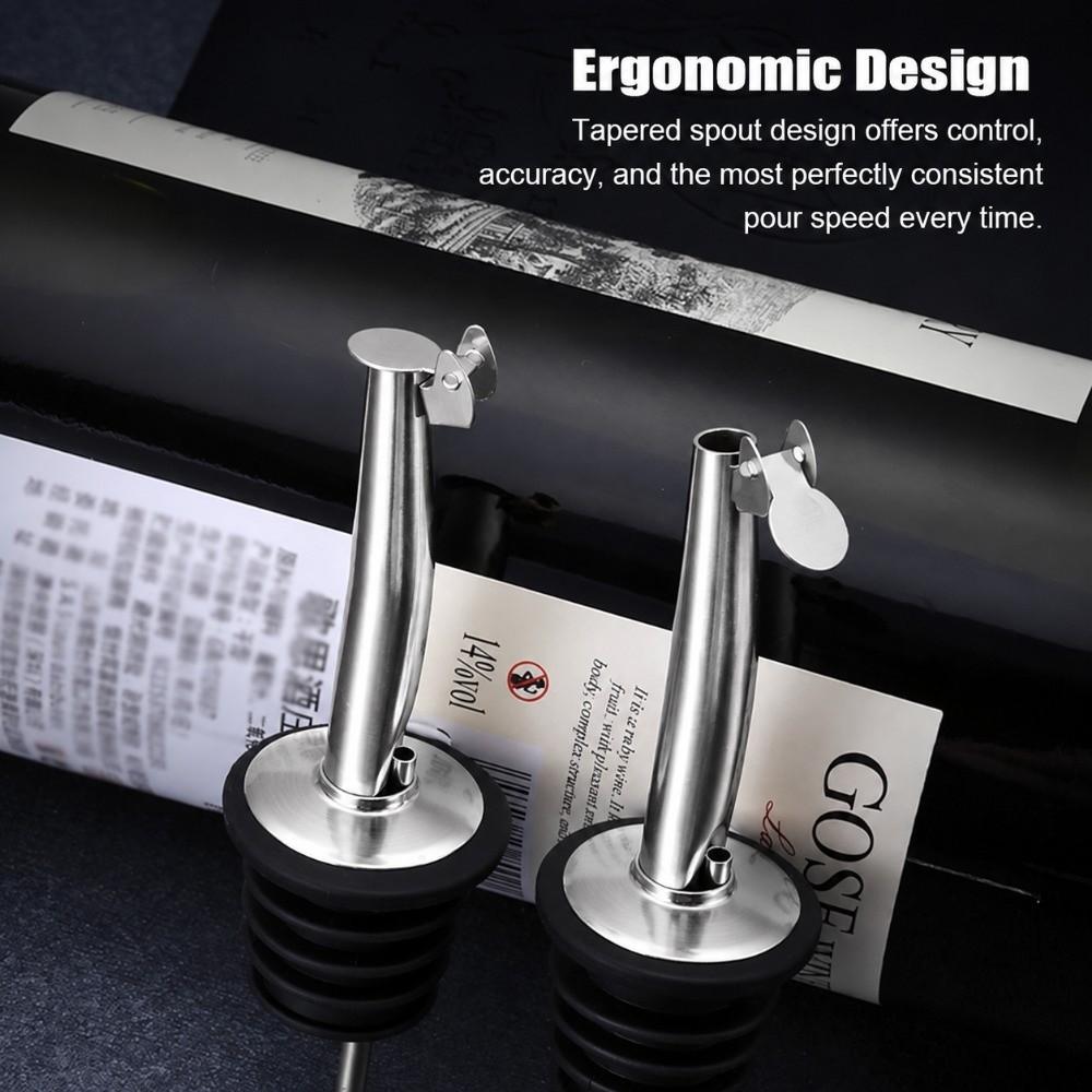 2 PCS Silver Oil Spout Pourer Stainless Steel Bottle Spout Dispenser Liquor Pourer Spout  Bartender