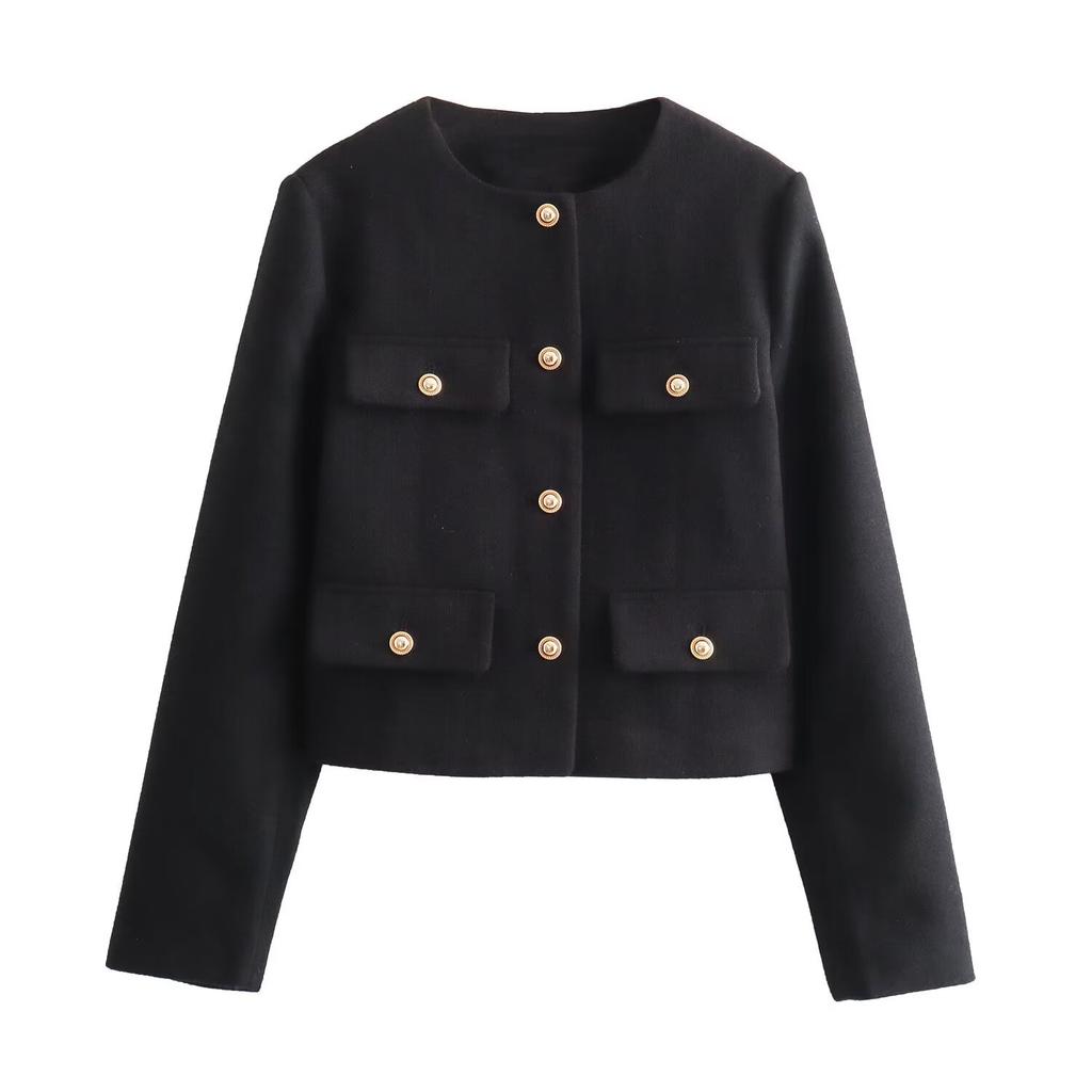 DAFIFY Women's Fashion Casual Solid Color Print Autumn Winter Long Sleeve O-Neck Jackets & Coats