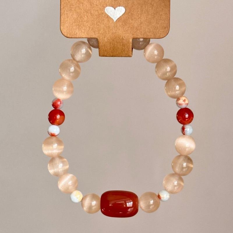 New Chinese Style Vintage Red Tone Imitation Cat Eye Beaded Bracelet Unisex