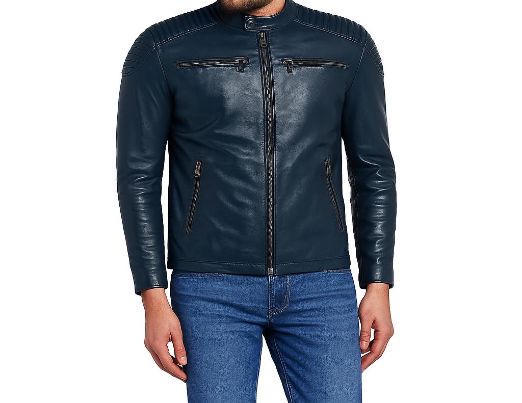 

NOORA New Leather Jacket for Men Slim fit Navy Blue Color XL темно-синього кольору