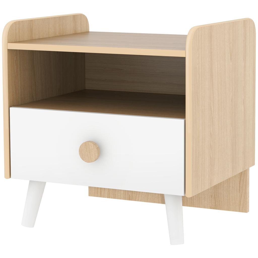 Kids Bedside Table with Drawer and Open Storage Shelf, Wooden Nightstand for Bedroom, Bedside Cabinet, White