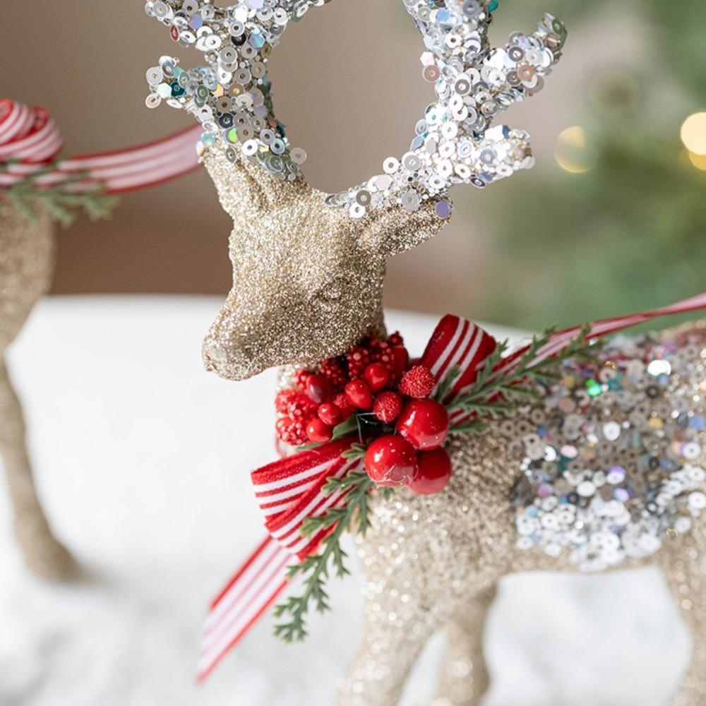 Christmas Champagne Silver Red Christmas Deer Holiday with Single Product Window Scene Christmas Tree Decorations  New