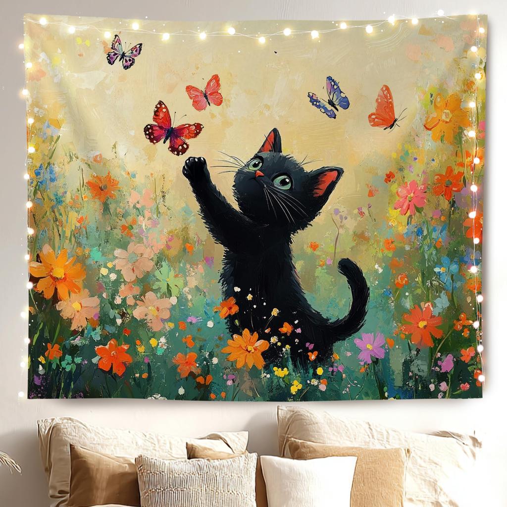 Pink Wildflower Horse Tapestry Wall Hanging, Horse Decor for Girls Room, Pastel Floral Meadow Horses Wall Tapestry for Girls