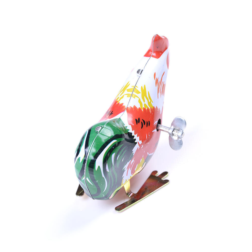 Vintage Wind Up Metal Cock Rooster Animal Clockwork Tin Toy Collectible Gift