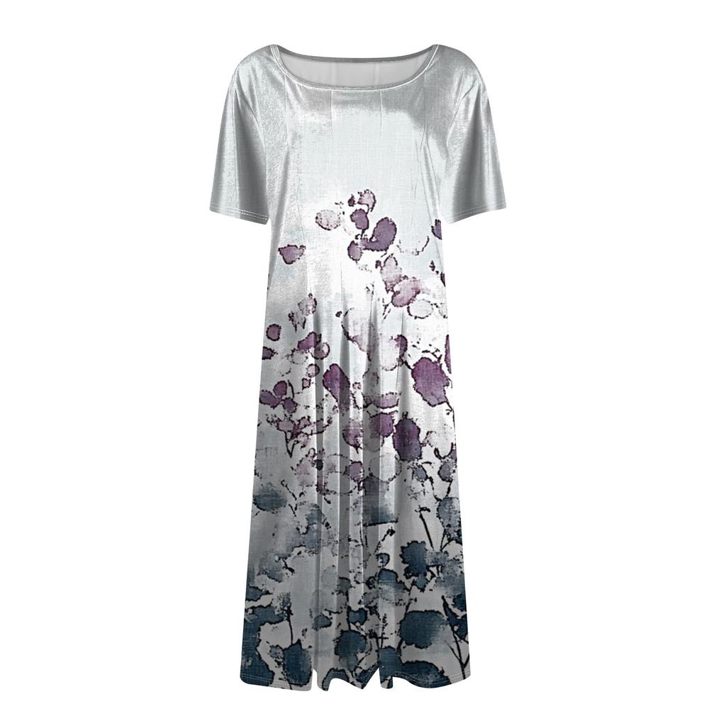 Women's Loose Casual And Fashionable Round Neck Short Sleeved Printed Mid Length Dress