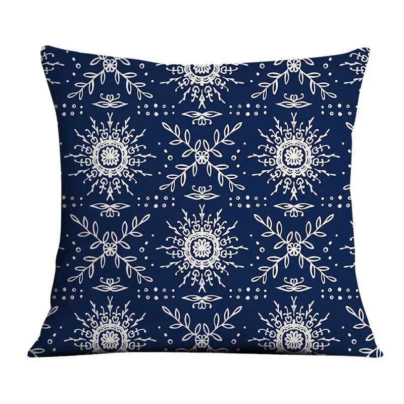 Dark Blue Geometric Pattern Auto Supplies Office Living Room Sofa Cushion Pillowcase Home Decor