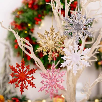 6Pcs Christmas Glitter Snowflake Ornaments, Plastic Snowflake Decorations For Christmas Tree New Year Holiday Party Decor
