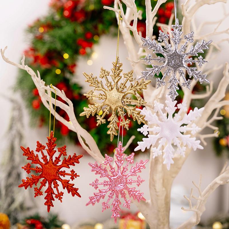 6Pcs Christmas Glitter Snowflake Ornaments, Plastic Snowflake Decorations For Christmas Tree  Year Holiday Party Decor