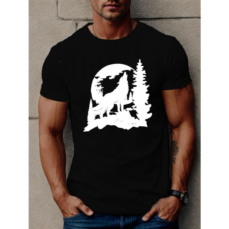 

European sizes Men s Casual Short Sleeve T-Shirt with Moon & Tree Design - Breathable, Crew Neck, Machine Washable - Perfect for Summer S чёрный