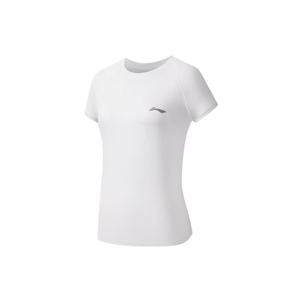 Li Ning Running Series Logo Print Solid Color Pullover Quick-Dry Breathable Round Neck Short Sleeve T-Shirt Women Tops White ATSS566-1