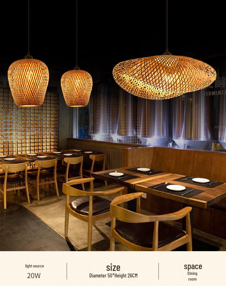 Bambusová ratanová závěsná lampa: Zenové osvětlení pro čajovnu, jídelní kout nebo čajovnu - Japonský starožitný styl