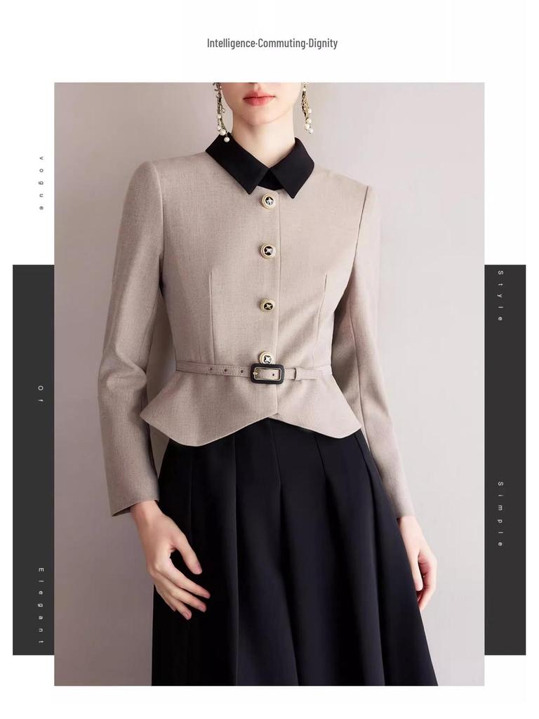 2025 Fashionable Slimming Two-Piece Little Black Dress with Color Block for Autumn/Winter – Women's Formal Wear