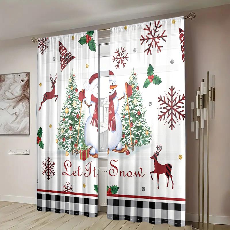 2 Stück, Weihnachtsbäumchen Schneemann Schneeflocken Vorhänge -30% Verdunkelung - geeignet für Wohnzimmer, Schlafzimmer, Küche, Heimdekoration