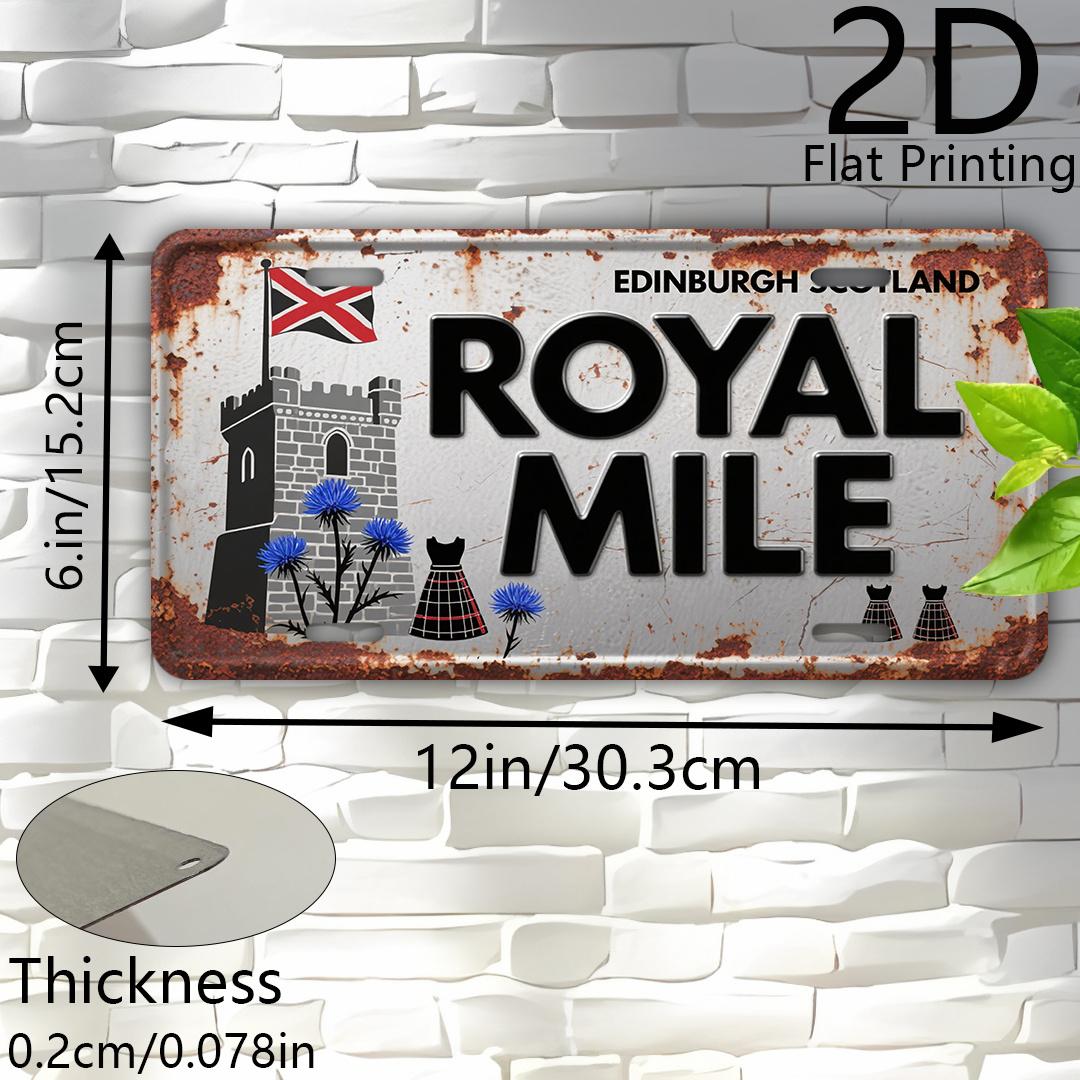 D Flat pc Vintage Edinburgh Scotland Royal Mile Metal Sign  HeavyDuty Aluminum Retro Scottish Decor with Scottish Flag  La 15x30cm(5.9x7.8inch)
