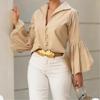 Women's Satin Tie Neck Blouse Long Sleeve Elegant Loose Fit Office Casual Silky Solid Color Top