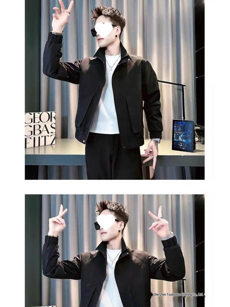 Men's Khaki Stand Collar Casual Jacket - Handsome & Trendy for Spring/Autumn