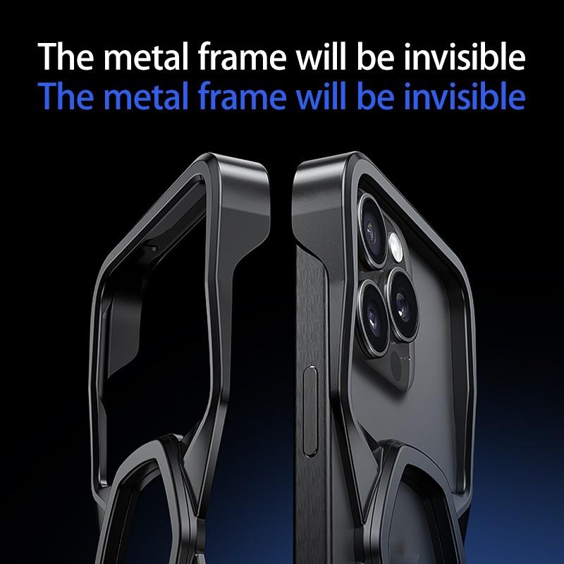 Hot Aluminum Alloy Magnetic Frameless Phone Case for iPhone 16 15 14 Pro Max With Metal Kickstand Shockproof Bumper Shells Cover