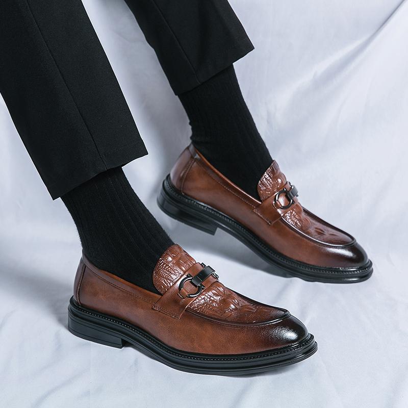 Fashion Crocodile Pattern Leather Loafers Luxury Men's Business Shoes Black Dress Slip-On Moccasins Party Career Shoes Plus Size 38-46
