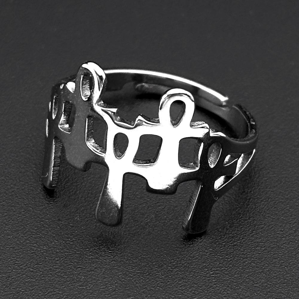 Egyptian Ankh Cross Ring for Women Men Stainless Steel Gold Plated Anubis Life Symbol Adjustable Finger Ring Party Jewelry Gift resizable