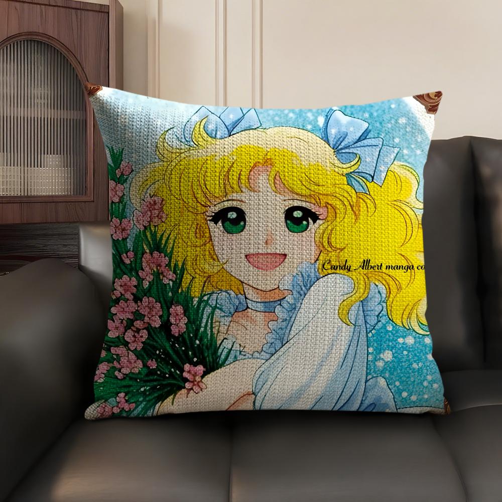 CCandy Candy Anime Cushion Cover Natural Linen Organic Fabric DoubleSided Printing Sofa Home Decor Gift Pillow Case
