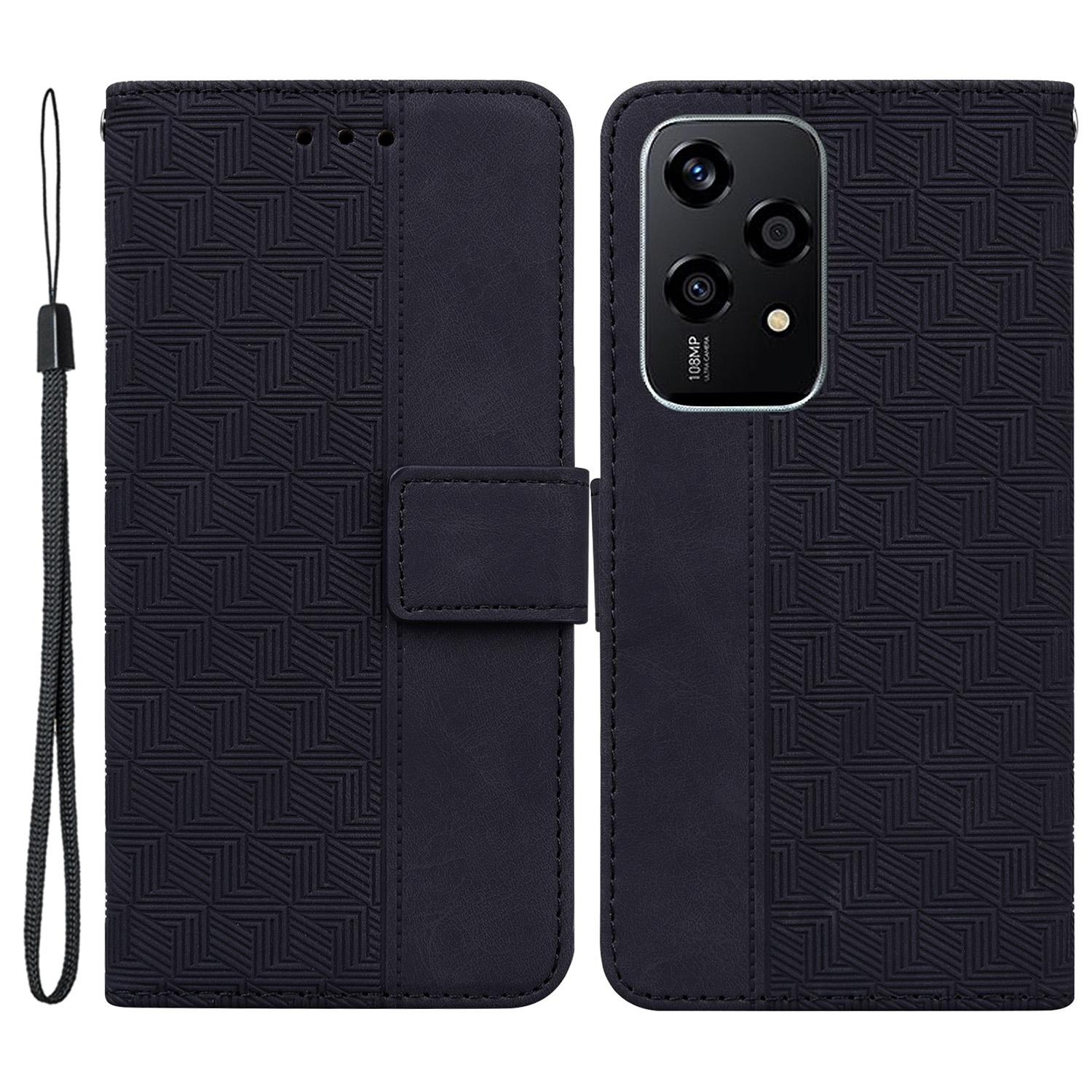 

For Honor 200 Lite Leather Case Geometry Imprint Wallet Phone Cover Black