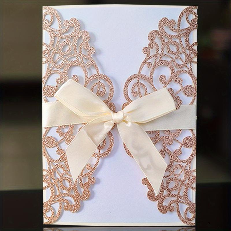 10 Stück Glitzer Einladungskarte mit Band Grußkarten Hochzeit Mariage Einladung Party Taufe Bar Mitzwa Party Dekoration