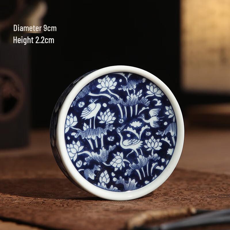 Vintage Blue & White Ceramic Tea Lid Holder Coaster