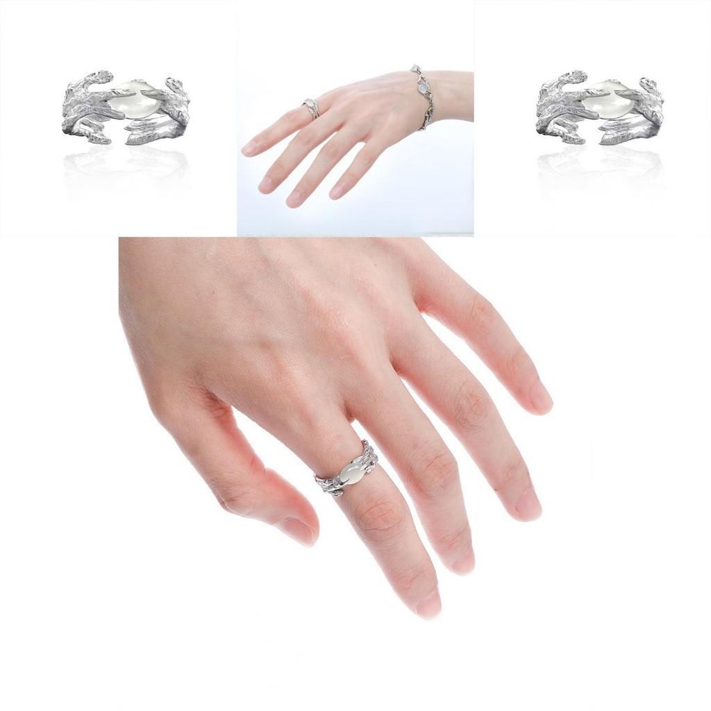 Unique 925 Sterling Silver Fashion Ring With Geometric White Agate For Modern Women