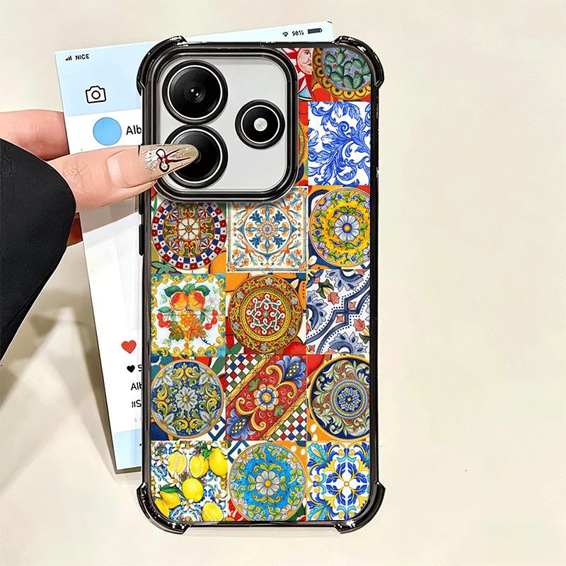 Italian Sicilian Style Floral Pattern Plating Phone Case For Xiaomi Poco X5 X6 X7 X8 Pro Max F8 Ultra F7 M8 M7 M5S Redmi 15C 15