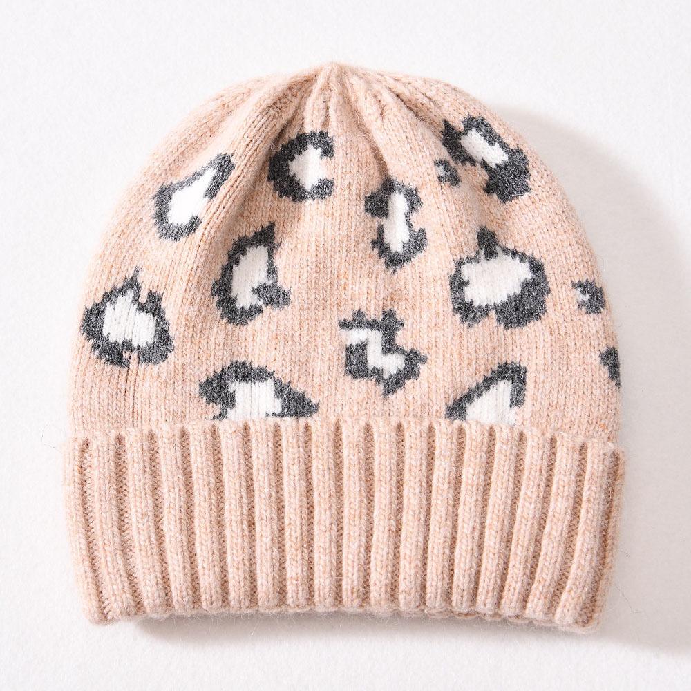 Children's Knitted Hat Rabbit Down Leopard Print Soft Cute Autumn and Winter Outdoor Wool Hat To Keep Warm
