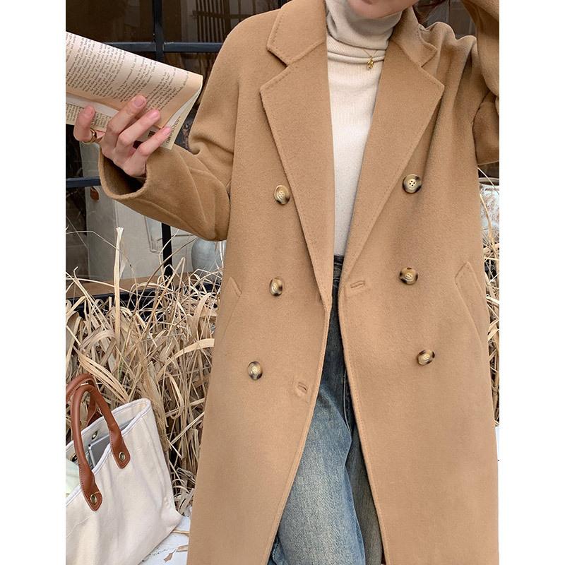 Q677 High-end Cashmere Classic 801 Plus Belt Cashmere Coat Women's Ankola Red Double-breasted Woolen Coat
