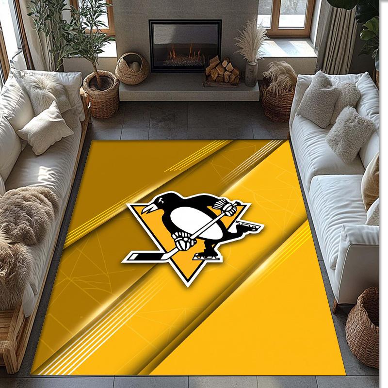 Pittsburgh Penguins Crystal Velvet Carpet Soft Anti?Slip Floor Mat Comfortable Home Living Room Bedroom Decor Rug