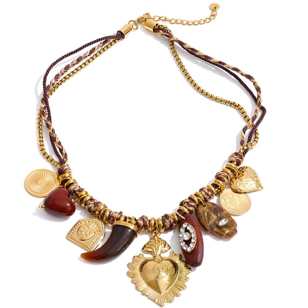 

Yhpup Handmade Charms Pendant Jewelry Resin Acrylic Heart Palm Horn Drop Stainless Steel Rope Braid Chain New Necklace Vintage