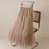 Women's French Tulle Sequin Skirt Spring/Fall High-Waisted A-Line Skirt with Flowing Silhouette Flattering Fit with Wide Hem