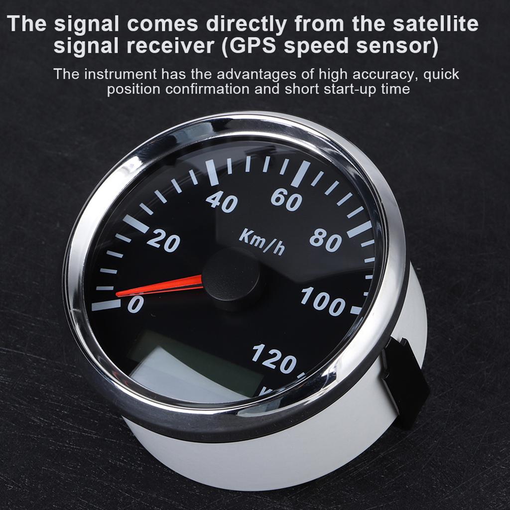 85mm   3.3in Universal GPS Speedometer Waterproof Anti Fog Meter 0 120km h for Car Truck  Boat Motor(Silver Frame Black