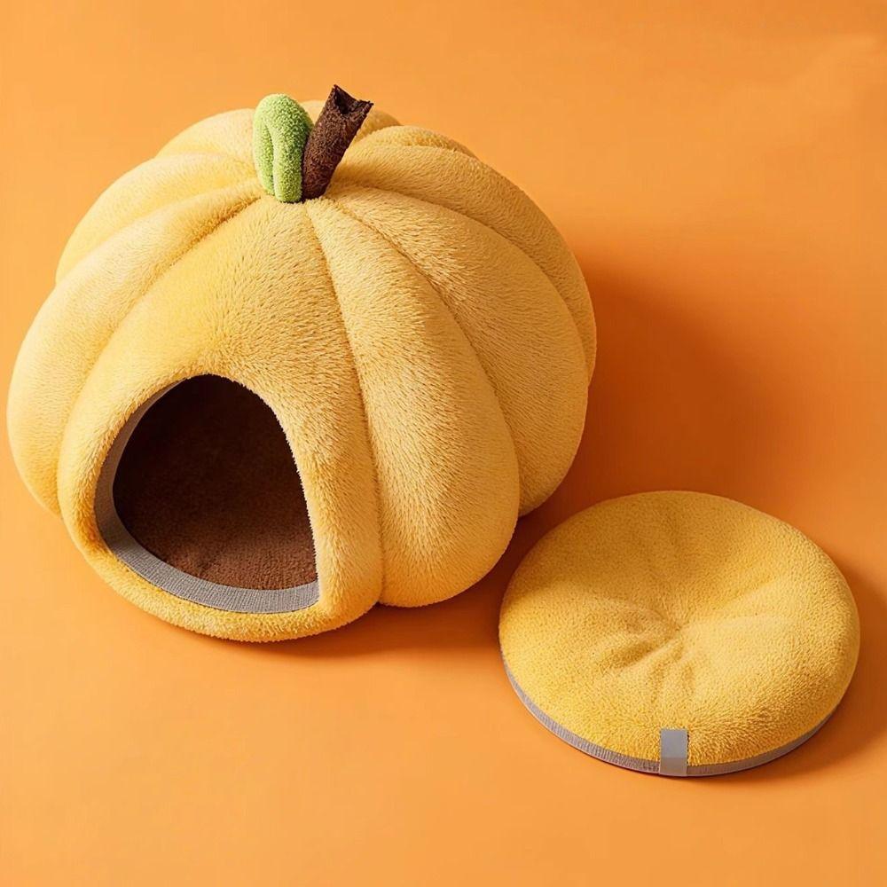 Cat Cave Pumpkin Cat House Non-slip Semi-enclosed Dog Nest Warm Thickened Comfortable Pet Cat Bed Autumn Winter
