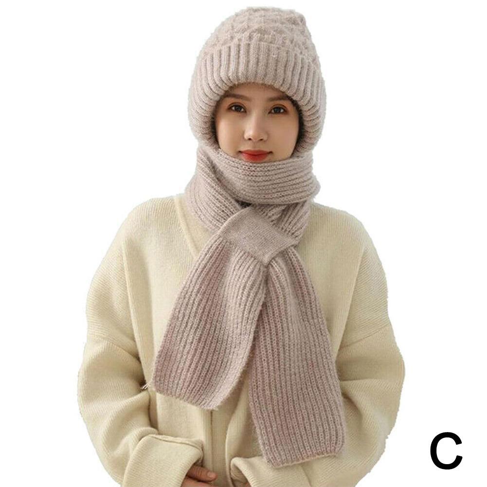 Winter Warm Knitted Integrated Hat Scarf Set Cold Proof Ear Protection Scarf Beanies Cycling Windproof Ladies Outdoor Caps NEW