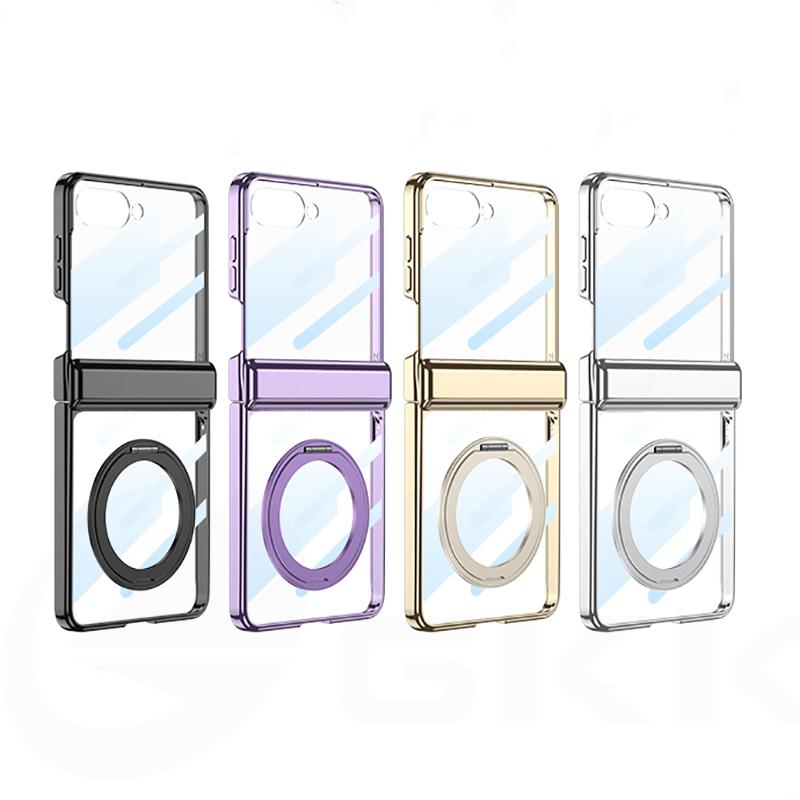 Magnetic Hinge Ring Holder Case for Samsung Galaxy Z Flip 7 Luxury Plating Edge Screen Glass Hard Cover for Galaxy Z Flip7 Case