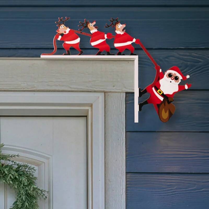 1 Stück Weihnachtsdekoration Kreativer Weihnachts-Türrahmen-Anhänger Tisch-Eckdekoration Ornament Weihnachtsmann Elch Ornament