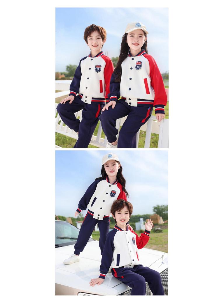 Children's Academy Style Color Block School Uniform, Long Sleeve Three-Piece Set for Spring, Autumn, and Winter
