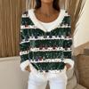 Women's Fashion Plush V Neck Pullover Top Long Sleeve Tee Christmas Printed Sweatshirt