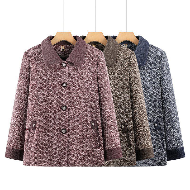 Spring Coat for Middle-Aged and Elderly Women, Lapel Design, Suitable for 60 to 80-Year-Olds, Ideal for Spring and Autumn