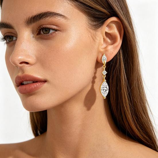 1 Paar Hängeohrringe Zirkonia-Intarsien Wassertropfen-Design Funkelnde Brautohrringe Hochzeitsfeier Schmuck-Essentials