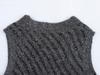 Spring 2025 Women's European V-neck Striped Lurex Knit Sleeveless Vest