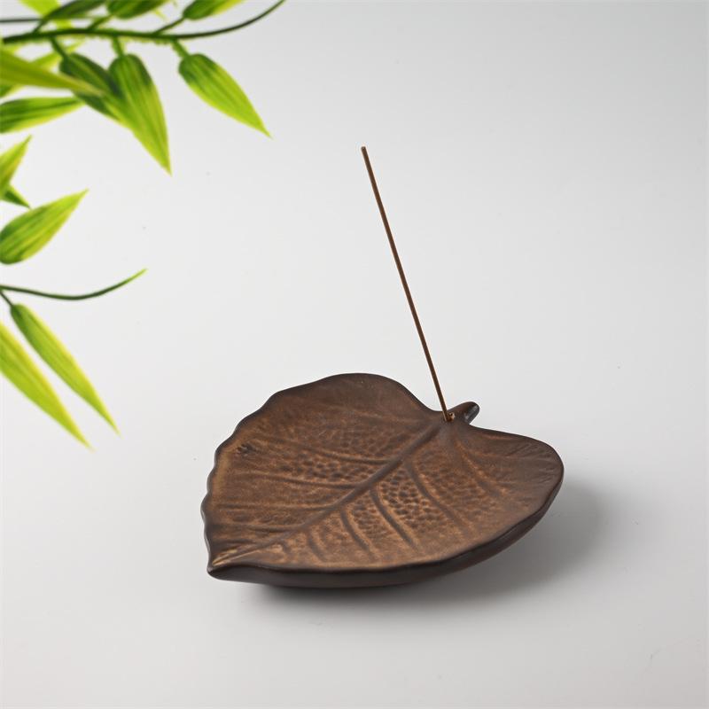 Exquisite Antique Ceramic Bodhi Leaf Incense Holder for Sandalwood & Agarwood Coils