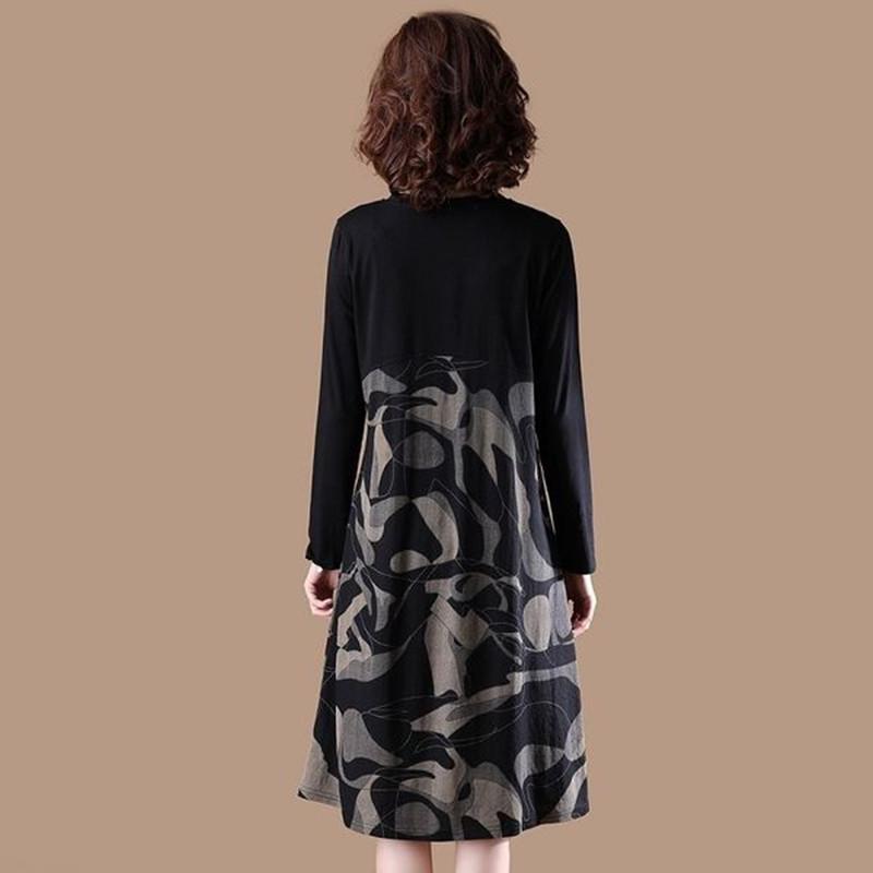 Plus Size Long Sleeve Midi Dress for Spring and Autumn - Loose Fit, Belly Cover, 200 Lbs Capacity