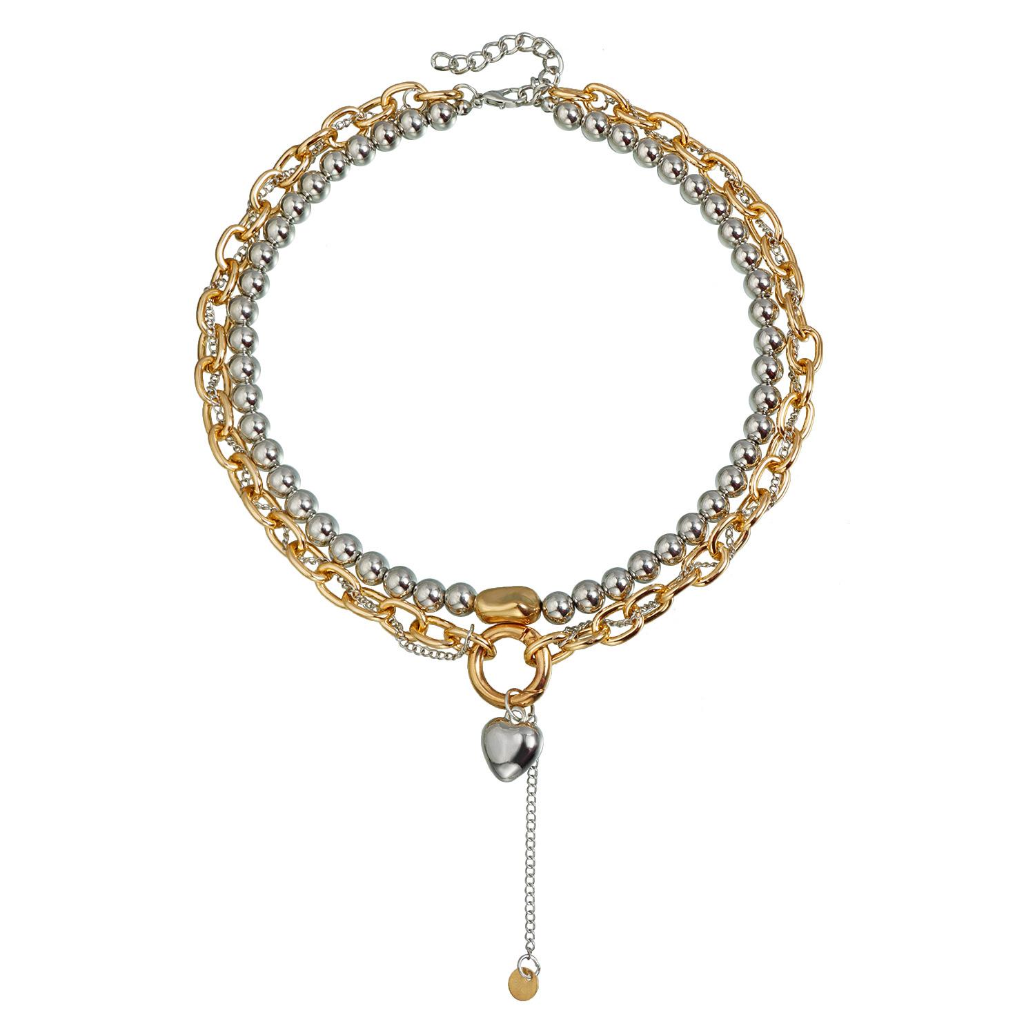Love gold and silver double color love necklace creative multi-layer CCB beaded necklace