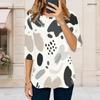Women Plus Size Round Neck 3 4 Sleeve Abstract Printed T Shirt Curved Hem Casual Top